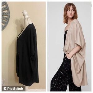 Aritzia Talula Black Kimono Aitken Blouse XXS XS Open Drapey Duster Jacket